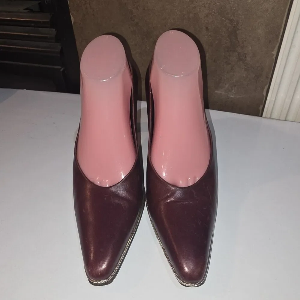 AMALFI ITALIAN Sz 9 Maroon Leather Vintage Distressed Slip On Pump Heels Italy